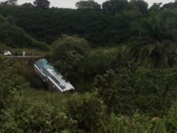 Ônibus da Camurujipe cai em ribanceira na BR-101, em Sapeaçu; não houve vítima fatal