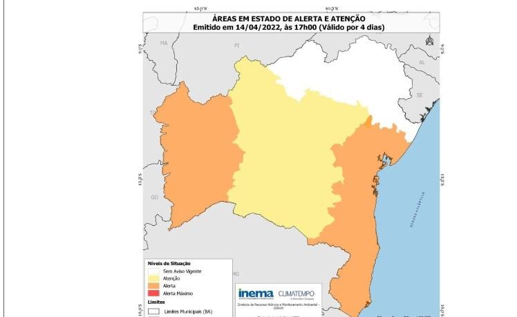 Inema alerta para chuvas fortes nas regiões do Médio Rio das Contas e Jiquiriçá