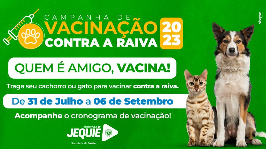 Prefeitura de Jequié inicia campanha de vacinação contra raiva para cães e gatos a partir de segunda-feira