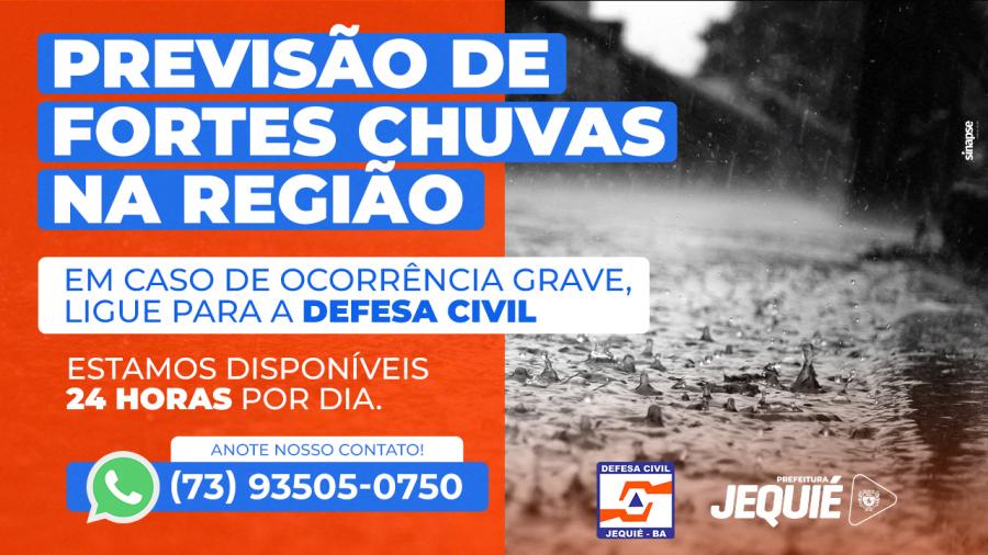 Prefeitura de Jequié reforça alerta sobre previsão de fortes chuvas na região