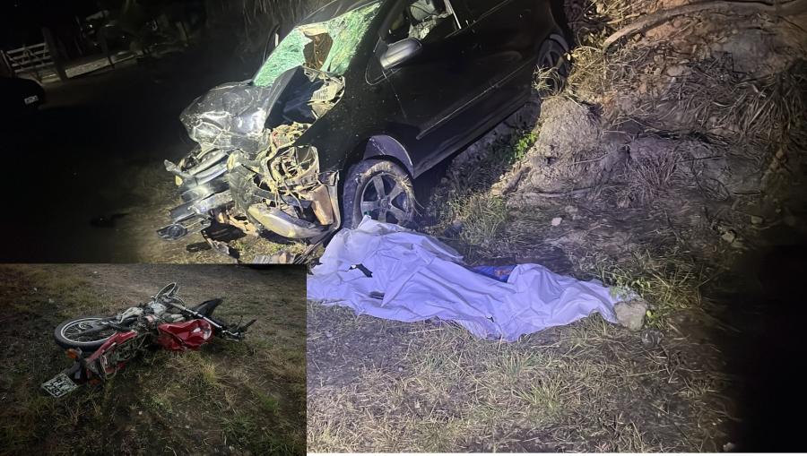 Nova Ibiá: Colisão frontal entre carro e moto deixa dois mortos na BA-120